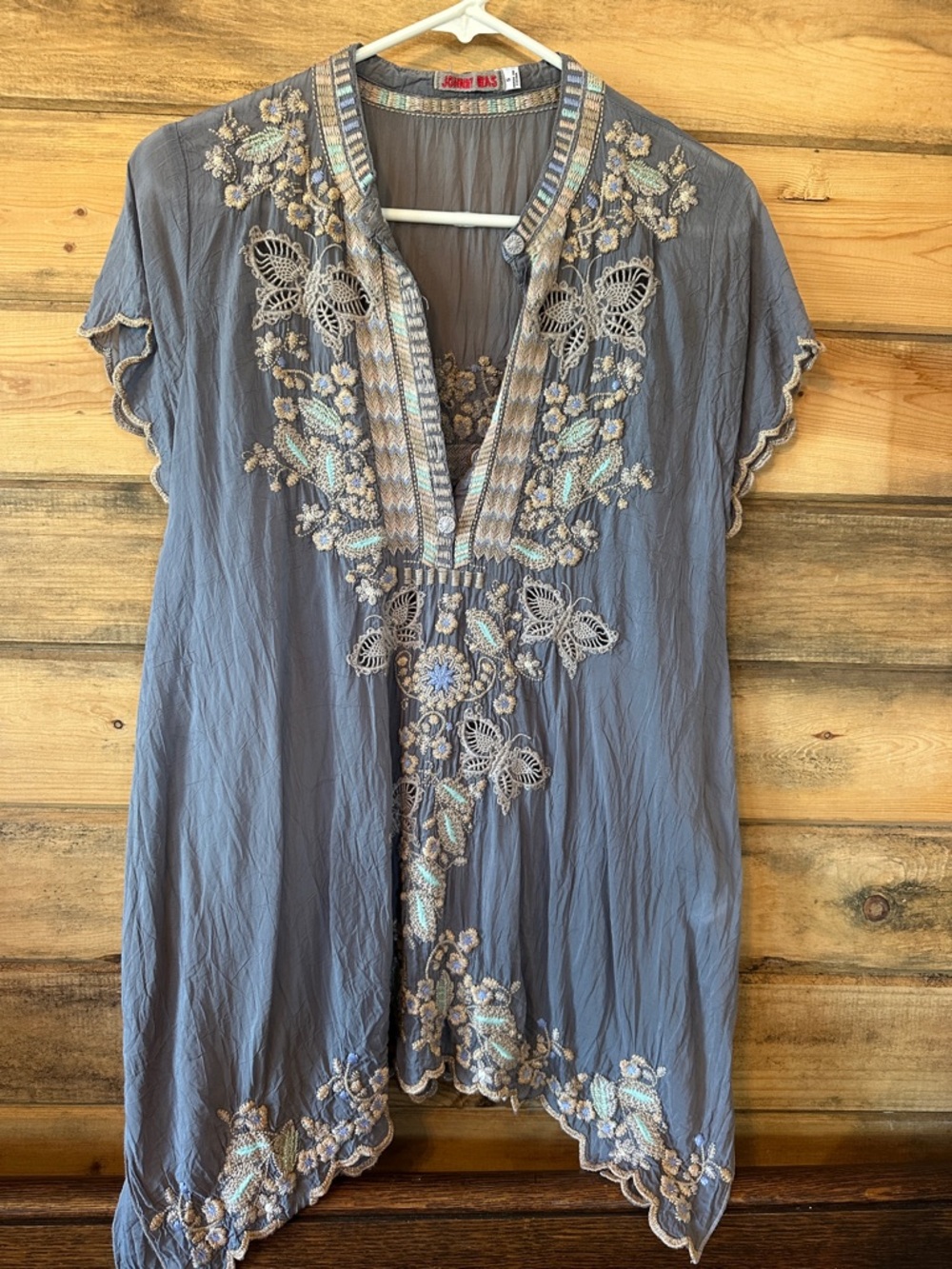 Embroidered Boho Tunic Top in Slate Blue